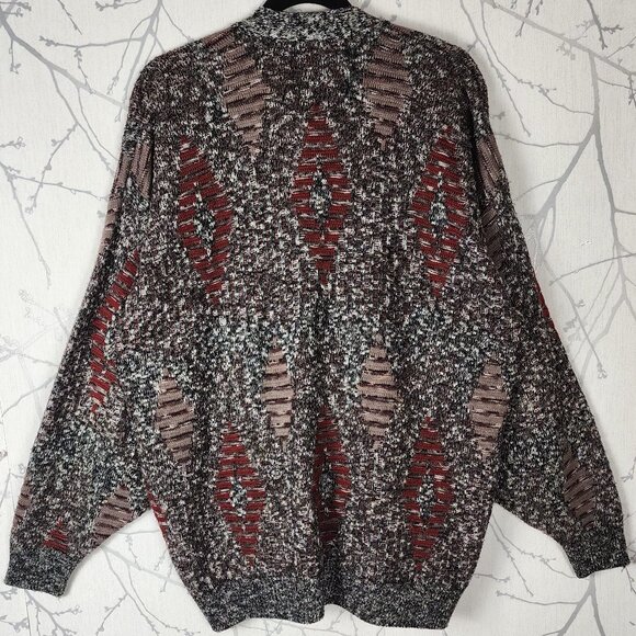 Panache Gray Retro Diamond Knit Button Front Cardigan - Picture 3 of 5